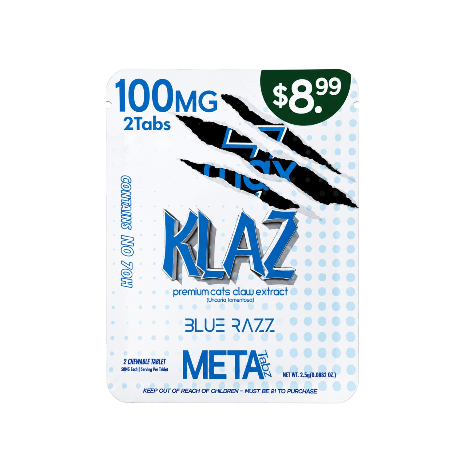 meta tabz 7max klaz cats claw prop blend tablets blue razz 100mg 2ct 50mg tabs meta tabz 7max klaz cats claw prop blend tablets blue razz 100mg 2ct 50mg tabs