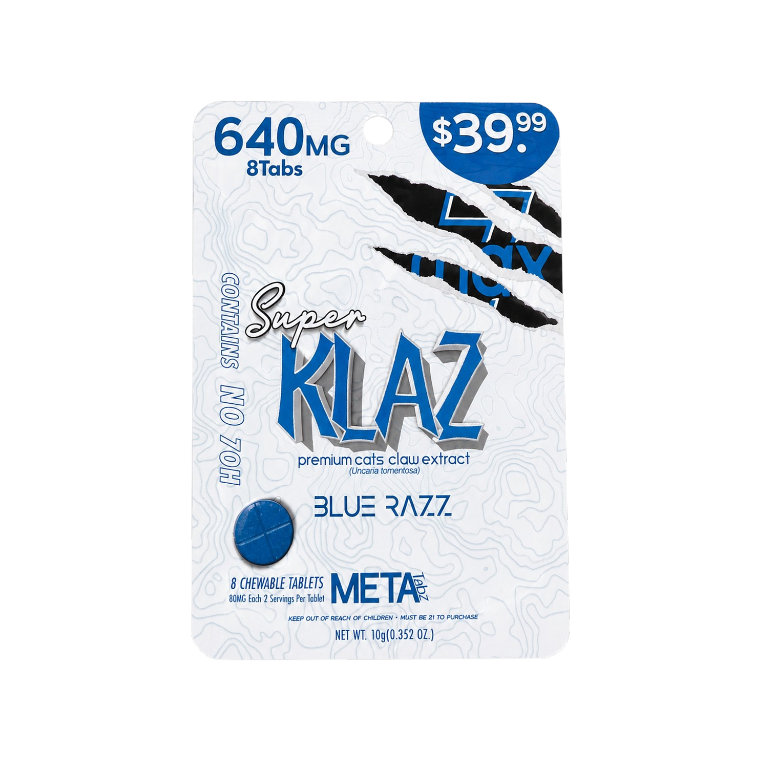 meta tabz 7max klaz cats claw prop blend tablets blue razz 640mg 8ct 80mg tab Klaz Meta Tabz