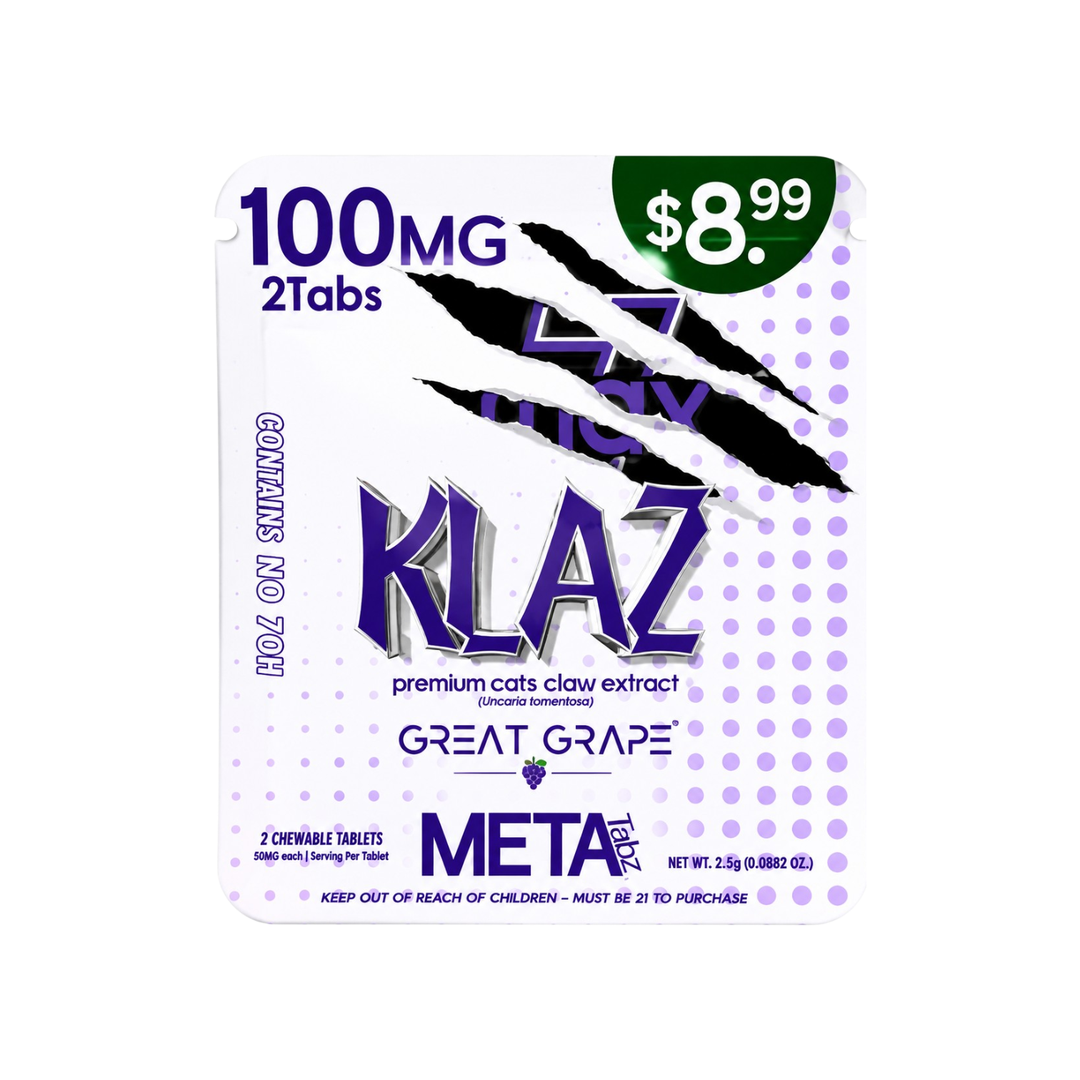 meta tabz 7max klaz cats claw prop blend tablets great grape 100mg 2ct 50mg tab meta tabz 7max klaz cats claw prop blend tablets great grape 100mg 2ct 50mg tab
