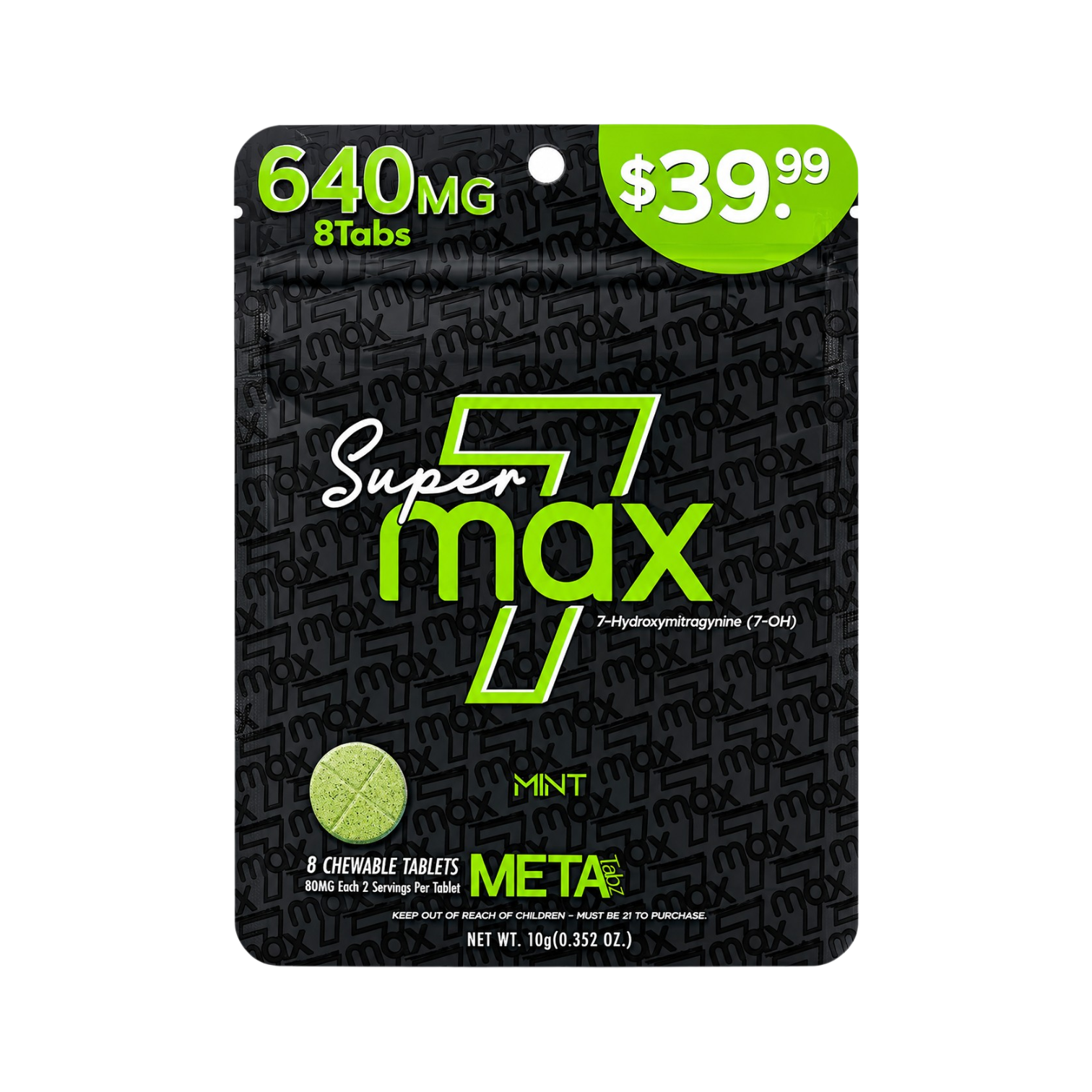 About Meta Tabz Super 7max 7oh Kratom Extract Tablet Mint 6400mg 8ct 80mg Tab